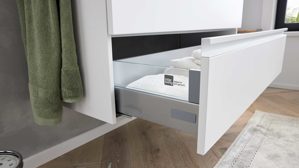Waschtisch-Set / Waschbecken-Set Interliving aus Holz in Weiß Interliving Bad Serie 3702 - Waschtischunterschrank 7793 mit Doppelwaschtisch Edelweiß - zwei Schubladen, Breite ca. 120 cm