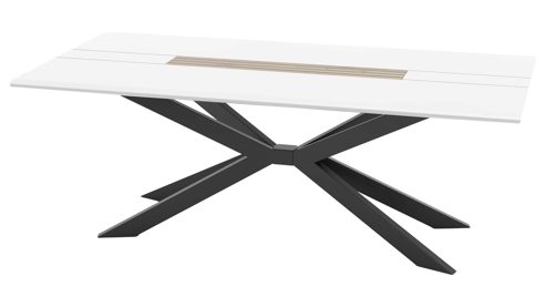 Esstisch MIVIVO aus Holz in Weiß MIVIVO Wohnprogramm Fresno - Esstisch mit Spinnenfuß Mattweiß & schwarzes Metall - ca. 210 x 100 cm