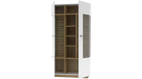 Vitrine MIVIVO aus Holz in Weiß MIVIVO Wohnprogramm Fresno - Vitrine Mattweiß & Artisan Eiche - zwei Türen, Breite ca. 98 cm