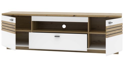 Lowboard MIVIVO aus Holz in Weiß MIVIVO Wohnprogramm Fresno - Medienschrank Mattweiß & Artisan Eiche - zwei Türen, eine Schublade, Länge ca. 190 cm