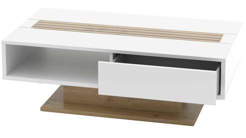 Couchtisch MIVIVO aus Holz in Weiß MIVIVO Wohnprogramm Fresno - Couchtisch mit Schublade Mattweiß & Artisan Eiche - ca. 120 x 65 cm