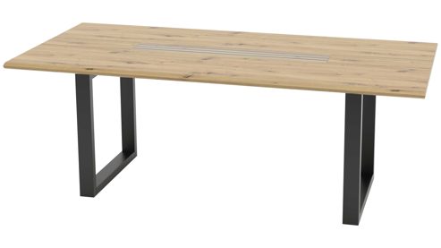 Esstisch MIVIVO aus Holz in Holzfarben MIVIVO Wohnprogramm Fresno - Esstisch mit U-Gestell Artisan Eiche & schwarzes Metall - ca. 210 x 100 cm