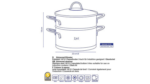 Dampftopf Kela | keck & lang aus Metall in Edelstahl Dampftopf Cailin Edelstahl & Klarglas - Durchmesser ca. 20 cm