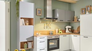 Einbauküche Pino aus Holz in Grau pino Einbauküche inklusive Einbaugeräte Lichtgrau & Achatgrau, Eiche Aviva - Stellfläche ca. 283 x 175 cm