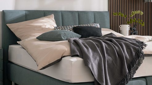 Boxspringbett Interliving aus Kunstfaser in Blau Interliving Boxspringbett Serie 1402 – Boxspringbett stahlfarbene Mikrofaser Nele - Liegefläche ca. 180 x 200 cm