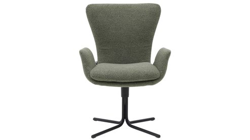 Polsterstuhl Interliving aus Stoff in Grün Interliving Esszimmer Serie 5121 – Armlehnstuhl mit Drehfunktion thymianfarbener Bouclé Alpine & schwarzes Metall