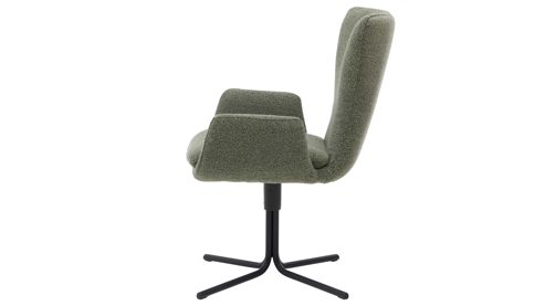 Polsterstuhl Interliving aus Stoff in Grün Interliving Esszimmer Serie 5121 – Armlehnstuhl mit Drehfunktion thymianfarbener Bouclé Alpine & schwarzes Metall