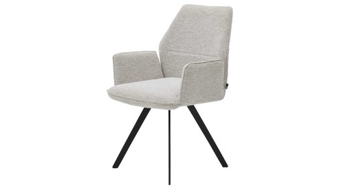 Polsterstuhl Interliving aus Stoff in Weiß Interliving Esszimmer Serie 5102 – Armlehnstuhl leinenfarbener Jacquard Lodge L07 & schwarzes Eisen