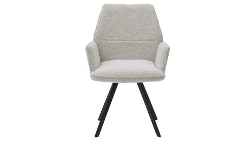 Polsterstuhl Interliving aus Stoff in Weiß Interliving Esszimmer Serie 5102 – Armlehnstuhl leinenfarbener Jacquard Lodge L07 & schwarzes Eisen