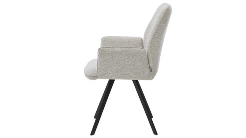 Polsterstuhl Interliving aus Stoff in Weiß Interliving Esszimmer Serie 5102 – Armlehnstuhl leinenfarbener Jacquard Lodge L07 & schwarzes Eisen