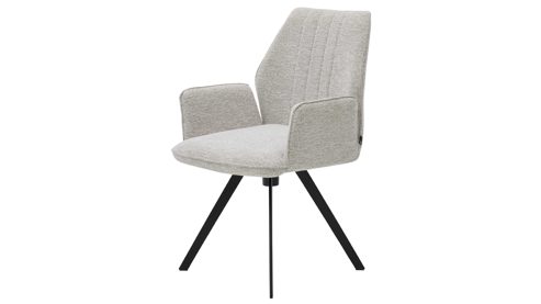 Polsterstuhl Interliving aus Stoff in Weiß Interliving Esszimmer Serie 5102 – Armlehnstuhl U322 mit Drehfunktion leinenfarbener Jacquard Lodge L07 & schwarzes Eisen