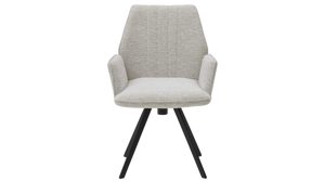 Polsterstuhl Interliving aus Stoff in Weiß Interliving Esszimmer Serie 5102 – Armlehnstuhl U322 mit Drehfunktion leinenfarbener Jacquard Lodge L07 & schwarzes Eisen