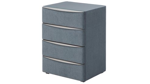 Nachtkommode Interliving aus Holz in Blau Interliving Boxspringbett Serie 1402 – Nachtkommode stahlfarbene Mikrofaser Nele  – vier Schubladen