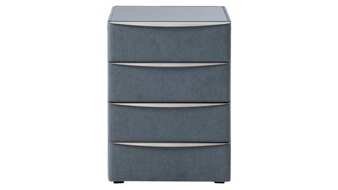 Nachtkommode Interliving aus Holz in Blau Interliving Boxspringbett Serie 1402 – Nachtkommode stahlfarbene Mikrofaser Nele  – vier Schubladen