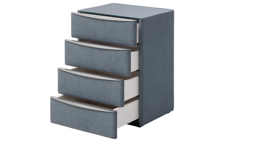 Nachtkommode Interliving aus Holz in Blau Interliving Boxspringbett Serie 1402 – Nachtkommode stahlfarbene Mikrofaser Nele  – vier Schubladen