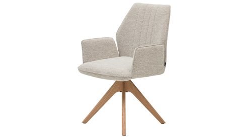 Tischgruppe Interliving aus Holz in Holzfarben Interliving Esszimmer Serie 5102 – Essgruppe im Skandi-Style Eiche Bianco & leinenfarbener Jacquard Lodge L07 - siebenteilig