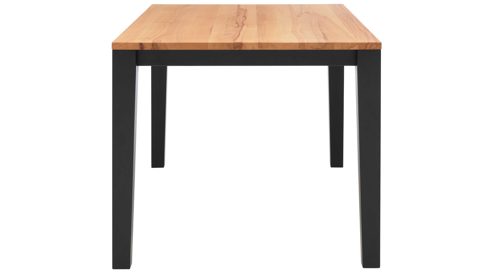Tischgruppe Interliving aus Holz in Holzfarben Interliving Esszimmer Serie 5102 – Essgruppe Kernbuche, Mattschwarz & kieselfarbener Webstoff Tirol - siebenteilig