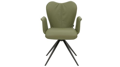 Polsterstuhl Interliving aus Leder in Grün Interliving Esszimmer Serie 5115 - Armlehnstuhl mit Lederbezug jadefarbenes Leder LD7830 & anthrazitfarbenes Metall