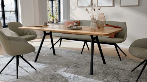 Esstisch Interliving aus Holz in Holzfarben Interliving Esszimmer Serie 5115 - Esstisch mit abgerundeten Kanten astige Eiche & anthrazitfarbenes Metall - ca. 160 x 90 cm