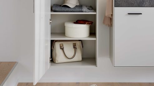 Garderobenschrank Interliving aus Holz in Weiß Interliving Garderoben Serie 6013 - Garderobenschrank Sahara Creme & Granitfurnier - eine Tür, Höhe ca. 173 cm