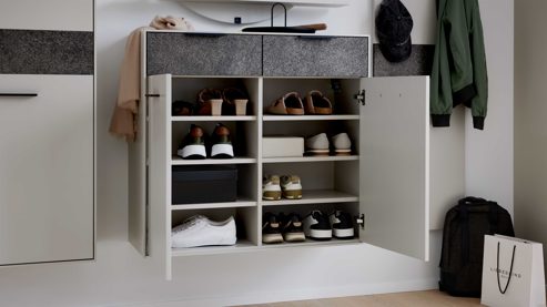 Garderoben-Set Interliving aus Holz in Weiß Interliving Garderoben Serie 6013 - Set 80 Sahara Creme & Granitfurnier - vierteilig