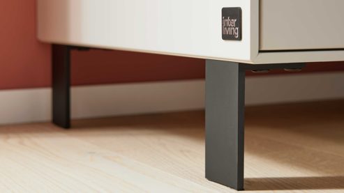 Wohnwand Interliving aus Holz in Weiß Interliving Wohnzimmer Serie 2030 PLUS - Wohnwand Sahara Creme & Granitfurnier - vierteilig, Länge ca. 309 cm