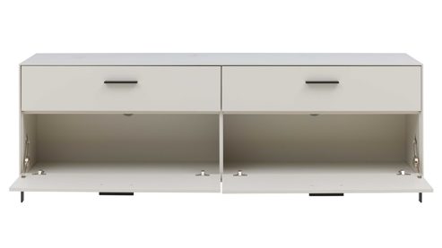 Wohnwand Interliving aus Holz in Weiß Interliving Wohnzimmer Serie 2030 PLUS - Wohnwand Sahara Creme & Granitfurnier - vierteilig, Länge ca. 309 cm