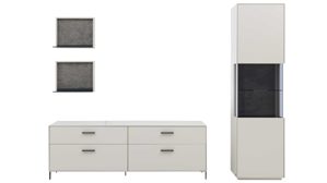 Wohnwand Interliving aus Holz in Weiß Interliving Wohnzimmer Serie 2030 PLUS - Wohnwand Sahara Creme & Granitfurnier - vierteilig, Länge ca. 309 cm