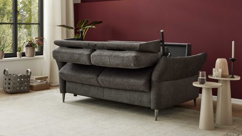 Schlafsofa Interliving aus Stoff in Anthrazit Interliving Schlafsofa Serie 4700 - Schlafsofa anthrazitfarbener Bezug Balu & Aluminiumfüße - Breite ca. 228 cm