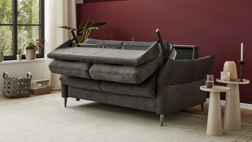 Schlafsofa Interliving aus Stoff in Anthrazit Interliving Schlafsofa Serie 4700 - Schlafsofa 160LÄ anthrazitfarbener Bezug Balu & Aluminiumfüße - Breite ca. 228 cm