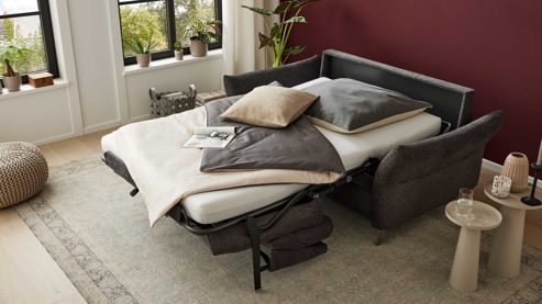 Schlafsofa Interliving aus Stoff in Anthrazit Interliving Schlafsofa Serie 4700 - Schlafsofa 140LÄ anthrazitfarbener Bezug Balu & Aluminiumfüße - Breite ca. 208 cm