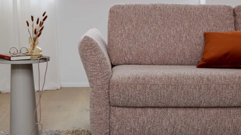 Schlafsofa Interliving aus Stoff in Rosa Interliving Schlafsofa Serie 4700 - Schlafsofa sienafarbener Webstoff Loft & schwarze Aluminiumfüße - Breite ca. 208 cm