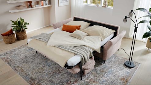 Schlafsofa Interliving aus Stoff in Rosa Interliving Schlafsofa Serie 4700 - Schlafsofa sienafarbener Webstoff Loft & schwarze Aluminiumfüße - Breite ca. 188 cm