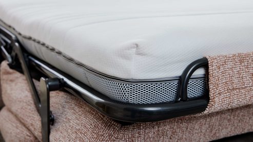 Schlafsofa Interliving aus Stoff in Rosa Interliving Schlafsofa Serie 4700 - Schlafsofa 140LÄ sienafarbener Webstoff Loft & schwarze Aluminiumfüße - Breite ca. 208 cm