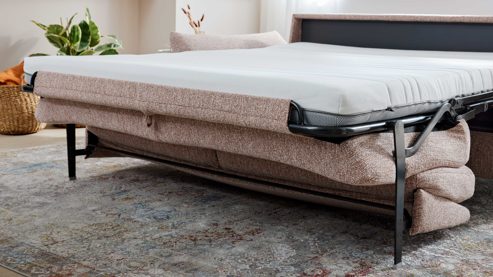 Schlafsofa Interliving aus Stoff in Rosa Interliving Schlafsofa Serie 4700 - Schlafsofa 140LÄ sienafarbener Webstoff Loft & schwarze Aluminiumfüße - Breite ca. 208 cm