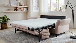 Schlafsofa Interliving aus Stoff in Rosa Interliving Schlafsofa Serie 4700 - Schlafsofa 160LÄ sienafarbener Webstoff Loft & schwarze Aluminiumfüße - Breite ca. 228 cm