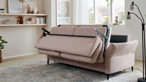 Schlafsofa Interliving aus Stoff in Rosa Interliving Schlafsofa Serie 4700 - Schlafsofa 160LÄ sienafarbener Webstoff Loft & schwarze Aluminiumfüße - Breite ca. 228 cm