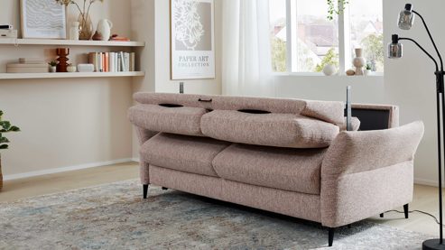 Schlafsofa Interliving aus Stoff in Rosa Interliving Schlafsofa Serie 4700 - Schlafsofa sienafarbener Webstoff Loft & schwarze Aluminiumfüße - Breite ca. 228 cm