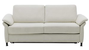 Schlafsofa Interliving aus Stoff in Weiß Interliving Schlafsofa Serie 4700 - Schlafsofa naturweißes Flachgewebe Cyber & schwarze Aluminiumfüße - Breite ca. 228 cm