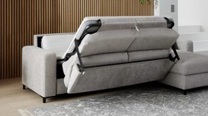 Ecksofa Interliving aus Stoff in Hellgrau Interliving Schlafsofa Serie 4700 - Ecksofa mit Schlaffunktion silberfarbener Bezug Toni & schwarze Metallfüße - Stellfläche ca. 270 x 190 cm