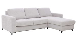 Ecksofa Interliving aus Stoff in Hellgrau Interliving Schlafsofa Serie 4700 - Ecksofa mit Schlaffunktion silberfarbener Bezug Toni & schwarze Metallfüße - Stellfläche ca. 270 x 190 cm