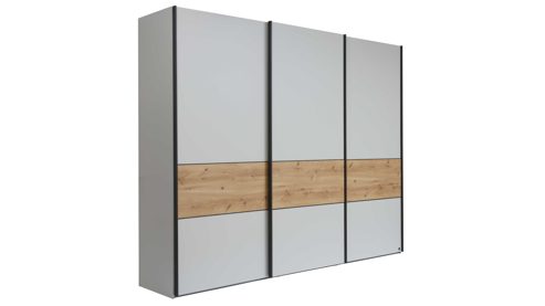 Kleiderschrank Interliving aus Holz in Holzfarben Interliving Kleiderschrank Serie 1205 – Schwebetürenschrank P68 Champagner & Bianco Eiche – drei Türen, Breite ca. 300 cm