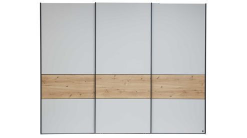 Kleiderschrank Interliving aus Holz in Holzfarben Interliving Kleiderschrank Serie 1205 – Schwebetürenschrank P68 Champagner & Bianco Eiche – drei Türen, Breite ca. 300 cm