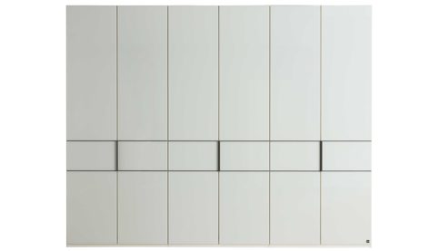 Kleiderschrank Interliving aus Holz in Weiß Interliving Schlafzimmer Serie 1033 – Kleiderschrank weißes Glas & Holz – sechs Türen, Breite ca. 300 cm