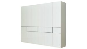 Kleiderschrank Interliving aus Holz in Weiß Interliving Schlafzimmer Serie 1033 – Kleiderschrank weißes Glas & Holz – sechs Türen, Breite ca. 300 cm