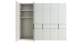 Kleiderschrank Interliving aus Holz in Weiß Interliving Schlafzimmer Serie 1033 – Kleiderschrank 605 weißes Glas & Holz – sechs Türen, Breite ca. 300 cm