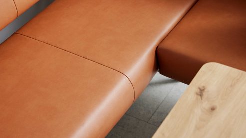 Eckbank Interliving aus Stoff in Hellbraun Interliving Esszimmer Serie 5505 - Eckbankkombination caramelfarbene Mikrofaser 925-72 & schwarzes Metall - Stellfläche ca. 169 x 215 cm