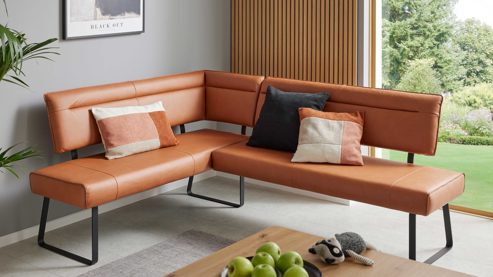 Tischgruppe Interliving aus Holz in Holzfarben Interliving Esszimmer Serie 5505 - Essgruppe mit Eckbank und Stühlen Flachgewebe, Mikrofaser, Artisaneiche & Metall - sechsteilig