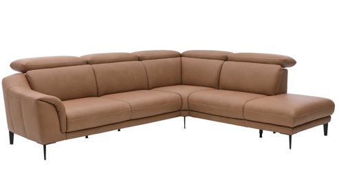 Ecksofa Interliving aus Leder in Braun Interliving Sofa Serie 4461 - Ecksofa haselnussfarbenes Leder Punch & schwarze Aluminiumfüße - Stellfläche ca. 292 x 244 cm