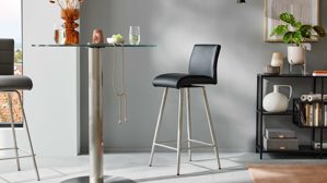 Barstuhl Interliving aus Kunstfaser in Schwarz Interliving Esszimmer Serie 5122 – Barhocker schwarzes Kunstleder LEA-TEX & gebürsteter Edelstahl